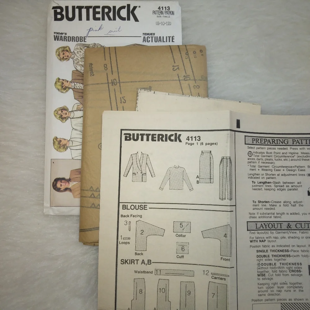 BUTTERICK 4113 Sz 8-12 Misses Professional Wardrobe Jacket Blouse Skirt Pants
